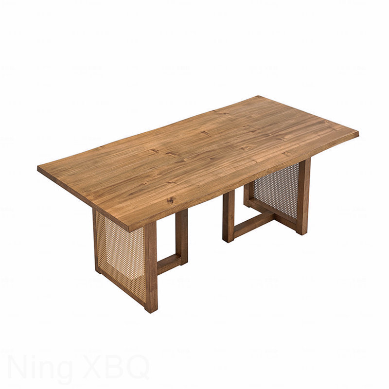 86.61 Inch Oversize Rectangular Waves Dining Table 6 Person Rattan Weave, 29.53"H x 86.61"L x 39.37"W