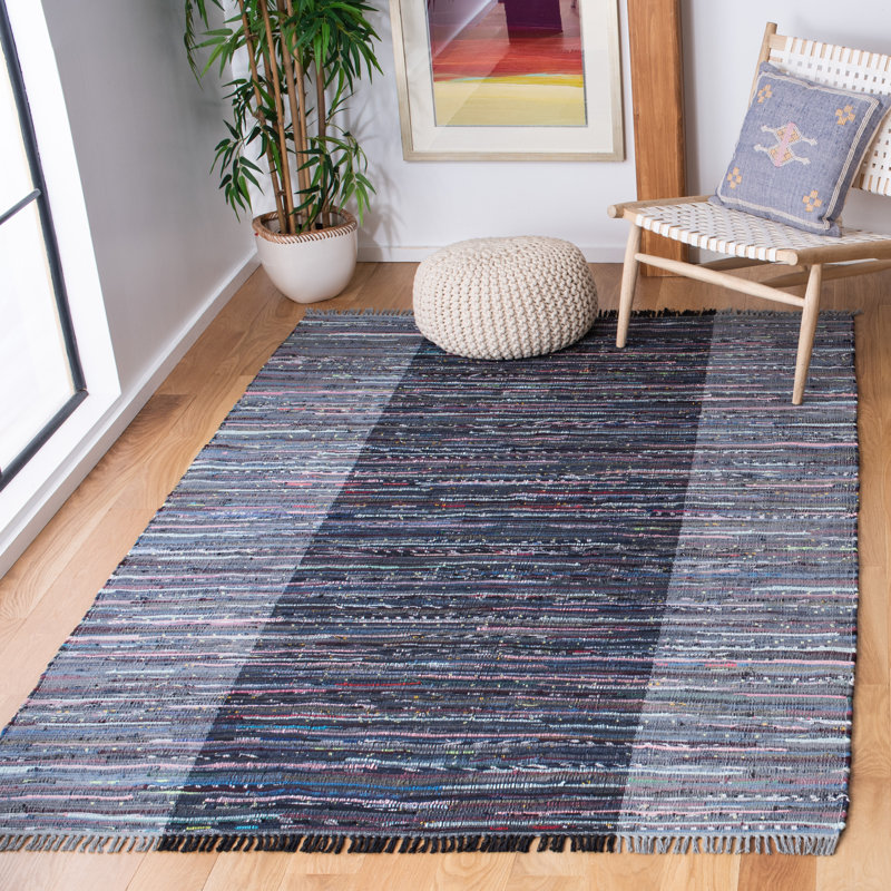 Tapis rayé en coton tissé à plat Rag, Rectangle 4 pi x 6 pi