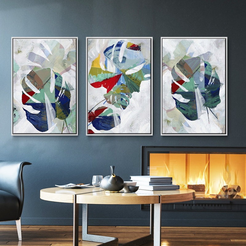 Angled Spaces I, ensemble de 3 pièces encadrées sur toile, H 27 po x l 54 po, Blanc