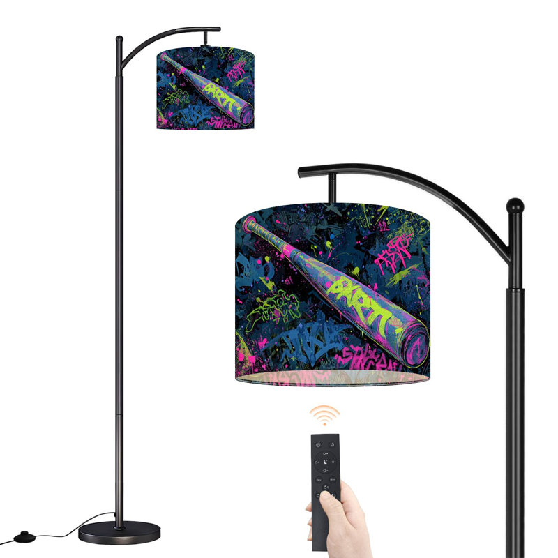 Lampe sur pied à arc avec abat-jour ajustable Glow Dark Baseball Bat Art