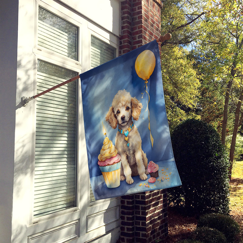 Drapeau «Happy Birthday House», Caniche jouet blanc