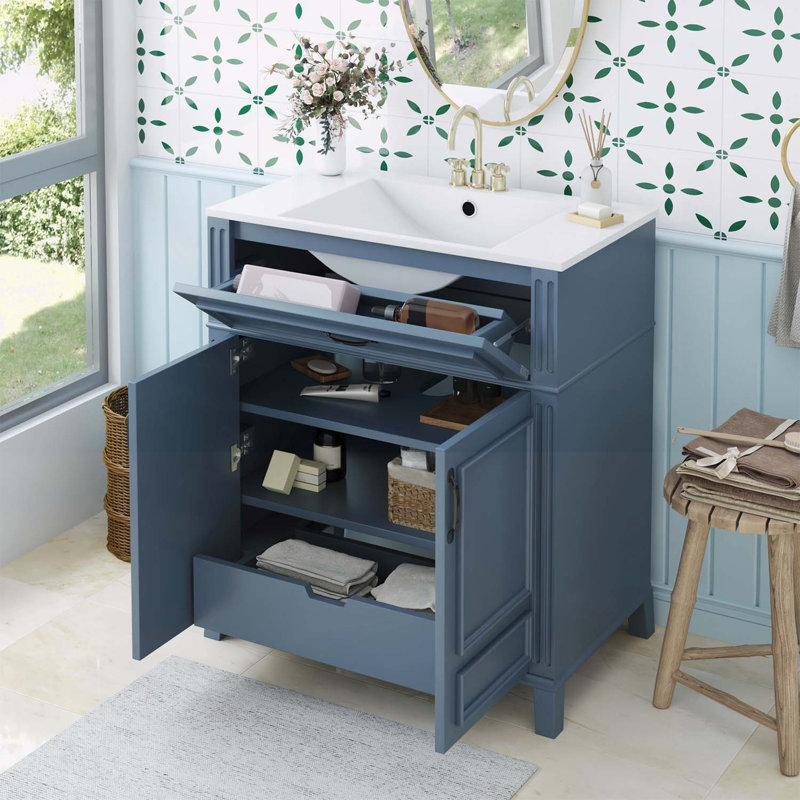 Meuble-lavabo de style rétro avec lavabo en céramique pour un rangement élégant