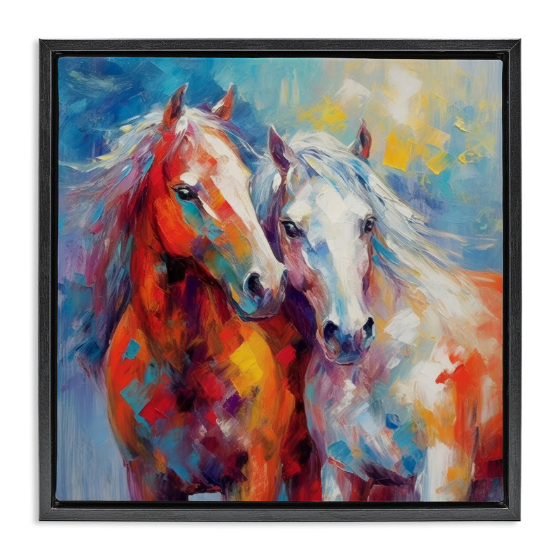 Art abstrait sur toile, "Chevaux brossés abstraits" par Irena Orlov, H 18 po x l 18 po, Cadre flottant noir de jais