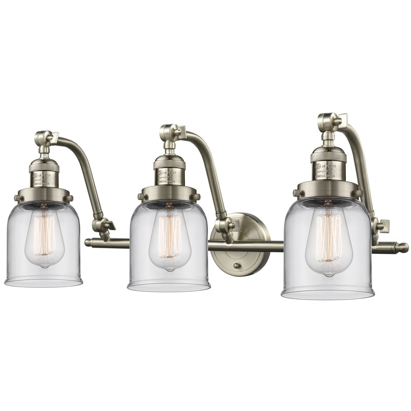 Luminaire de meuble-lavabo 3 lumières 28 po Bell, Clair, Nickel satiné brossé, Ampoule incandescente rétro 60 watts
