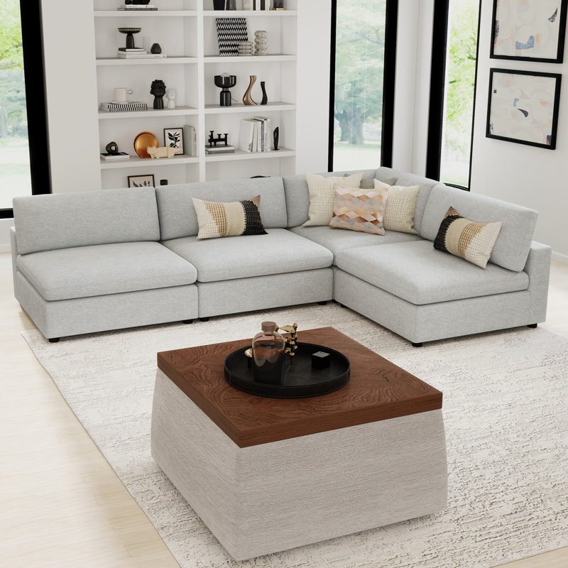 4-Piece Modern Minimalist Soft-Upholstered Sectional With Pillow Back