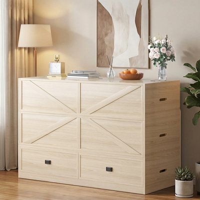 Queen Size Convertible Cabinet Murphy Bed with Sofa Set & Included Mattress