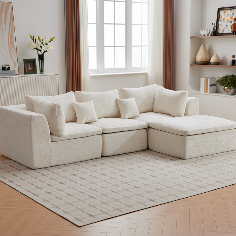 Canapé modulaire de 110 po avec repose-pieds modulaire avec repose-pieds, rembourrage en chenille et coussins en mousse viscoélastique pour salon