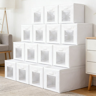 Fabric Storage Cubes With Clear Window And Handles - Organizer Bins For Shelves, Closet, Toys, And Clothes - Set Of 16 In Sturdy Non-Woven Material