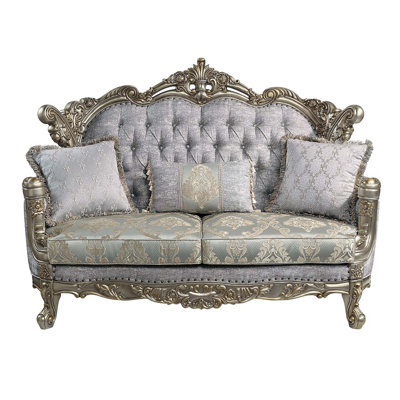 Miliani 73" Loveseat w/3 Pillows, Fabric & Antique Bronze Finish