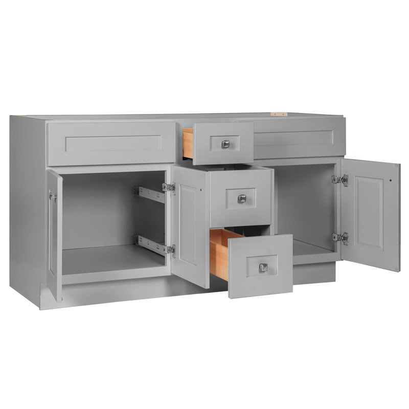 Brookings 60 Inch Bathroom Vanity, Shaker, Solid Wood, Fully Assembled, Sherwin Williams – Design House, 214999, Gray