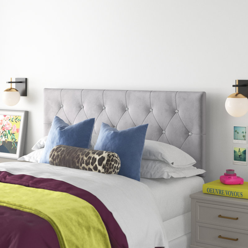 Tête de lit tapissier en velours Ameer, Double, Silver Grey