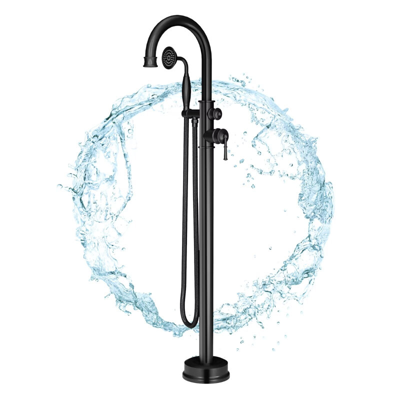 Hettinger 1 Handle Bathroom Freestanding Tub Filler Bath Filler with Diverter, Matte Black