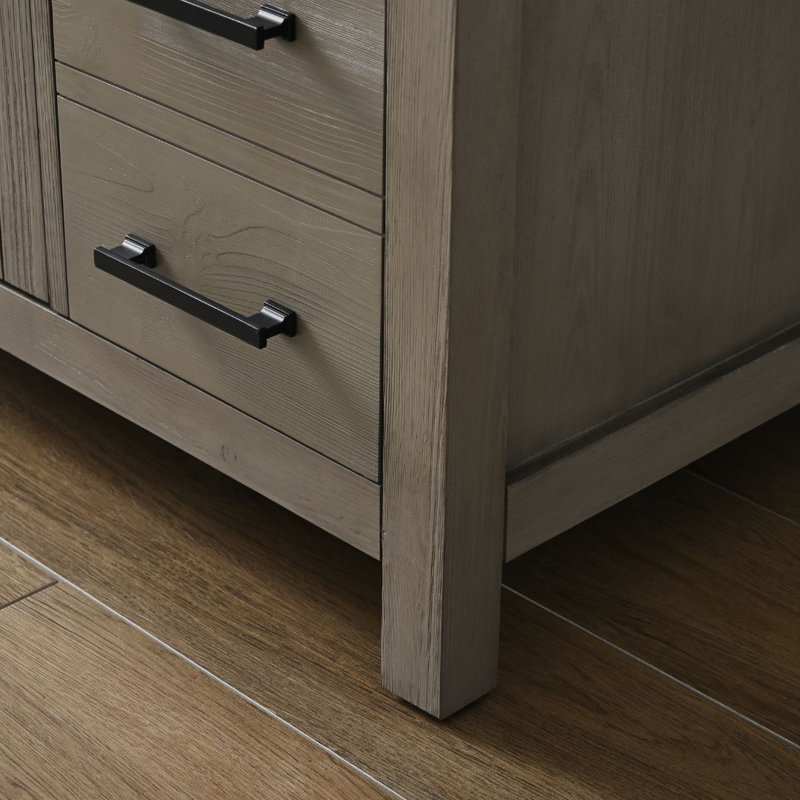 Ensemble de meuble-lavabo simple 42 po Ajiya, Gris texturé / noir mat, Blanc de Carrare