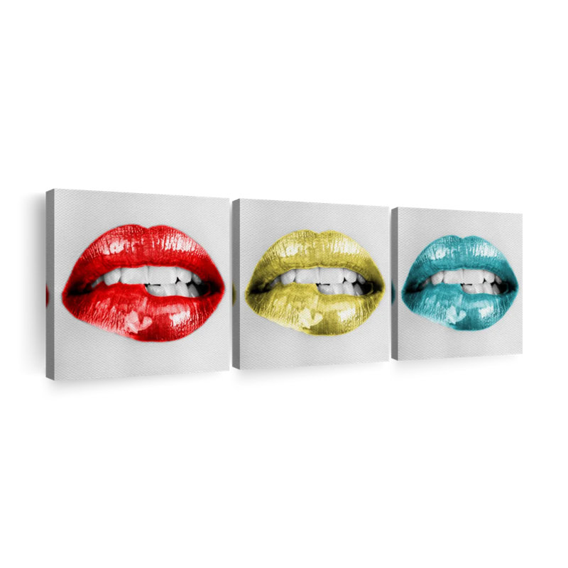 Three Pop Lips, reproduction d'art sur toile, H 18 po x l 57 po x P 1,25 po