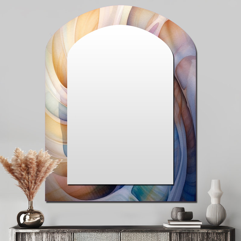 Seashell Symphony II - Coastal Unique Shape Large Wall Mirror, Peach Freeform Unique Mirror, Printed Metal Art, 43" x 33"