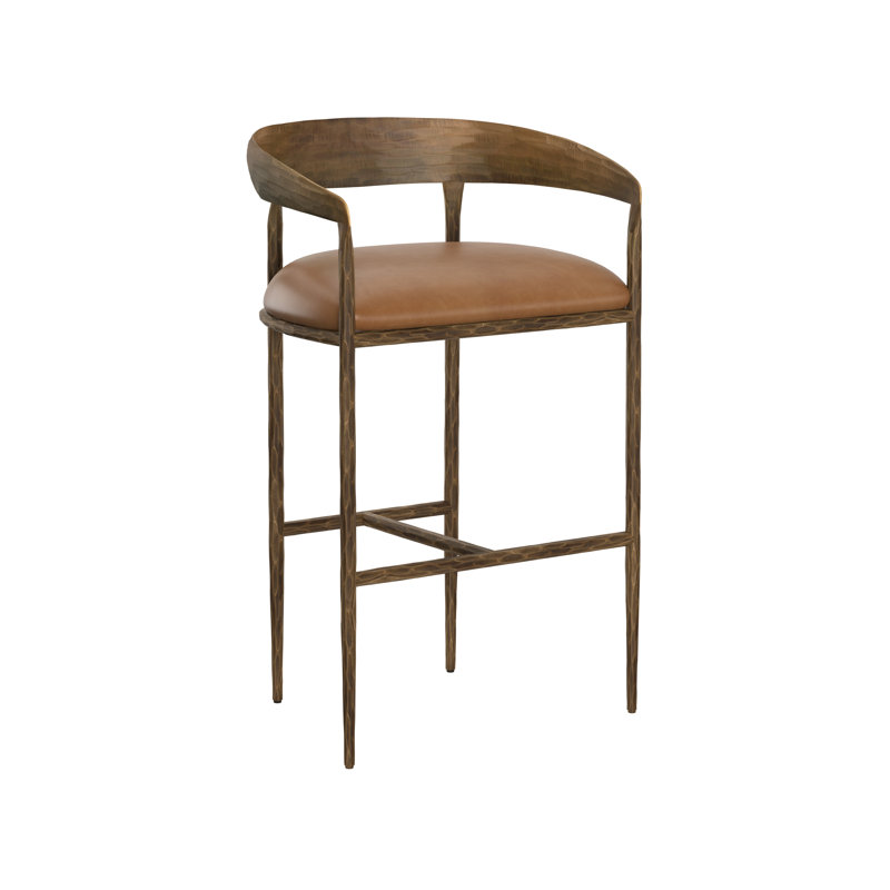 Upholstered Stool with Metal Frame, Bar Stool (30.5" Seat Height), Tan