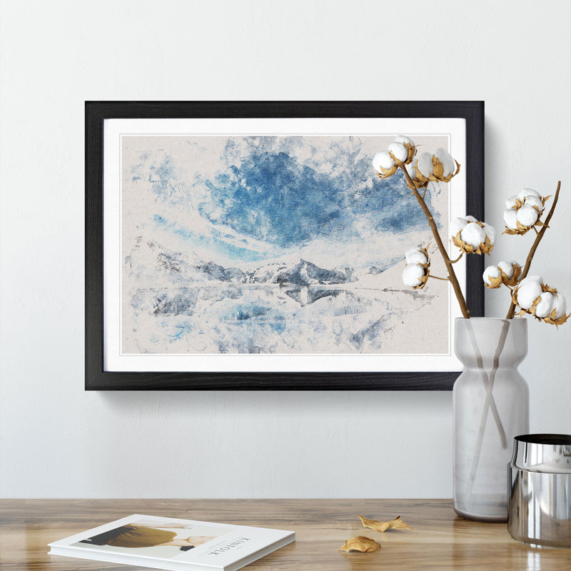Winter Mountain Reflection - Wall Art, 62cm H x 87cm W x 2cm D, Black Single Picture Frame Wood
