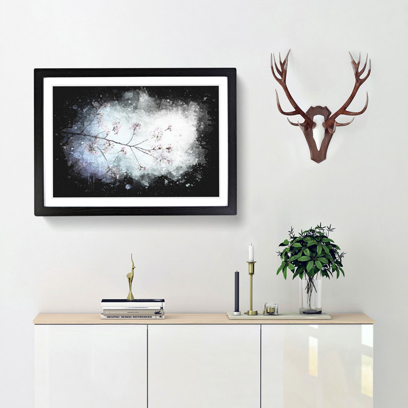 Pink Cherry Blossom Tree in Sunlight - Picture Frame Graphic Art Print, 33cm H x 45cm W x 2cm D, Black Framed