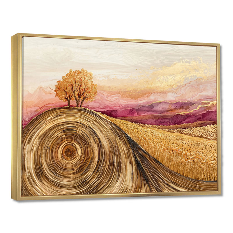 Doshia Country Side Rose Meadow avec champ de blé III - prairie, art mural, H 30 po x l 40 po, Impression encadrée flottante