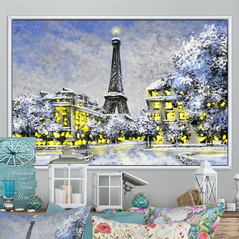 Paris à Noël, hiver Iii - on, H 12 po x l 20 po x P 1 po, Cadre flottant blanc