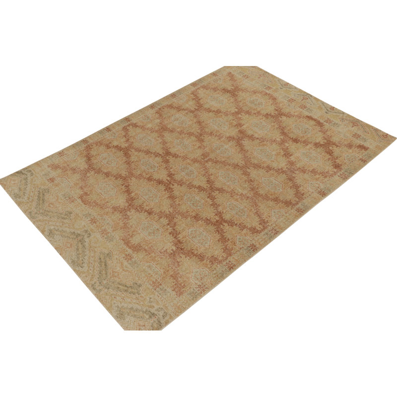 Distressed Homage Hand Knotted Wool Geometric Area Rug, Rectangle 6' x 9'