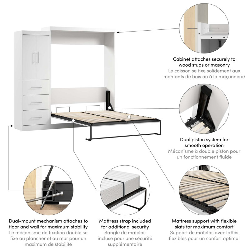 Velora Murphy Storage Bed, White, Queen