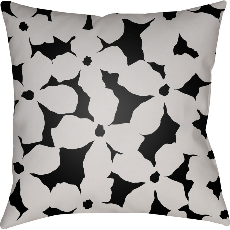 Moody Floral Floral Outdoor Throw Pillow, 18" H x 18" W x 4" D, Grey/Black