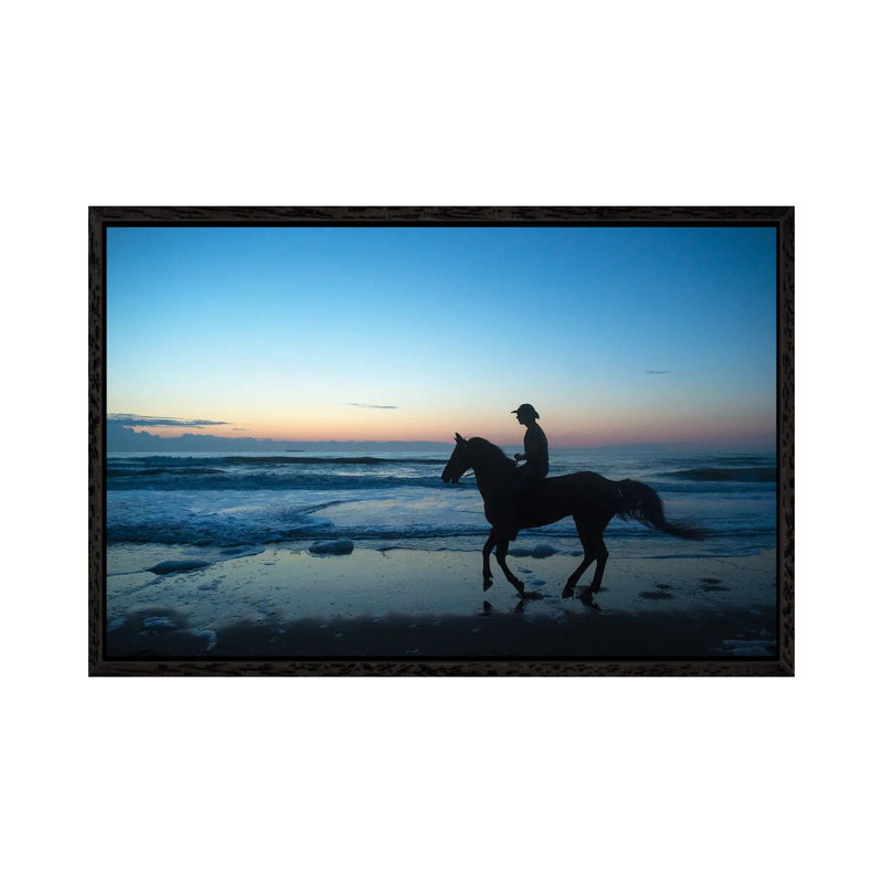 A Cowboy On Virginia Beach At Sunrise by Joel Sartore - Gallery-Wrapped Canvas Giclée on Canvas, Black Floater Framed