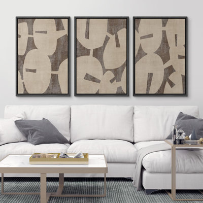 " Geometric Block Abstract Shape Illustration Mid Century Modern Decor Multicolor Relax Calm Chic " 3 Piece Art Print