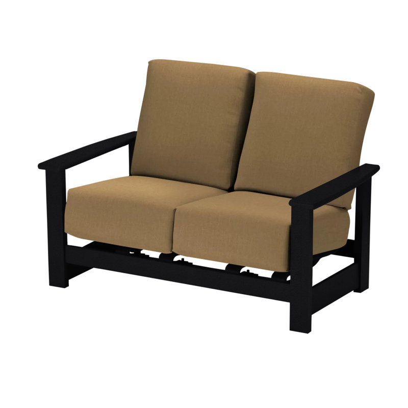 Leeward 56.5'' Wide Loveseat with Cushions, Canvas Heather Beige Sunbrella® Canvas, Black
