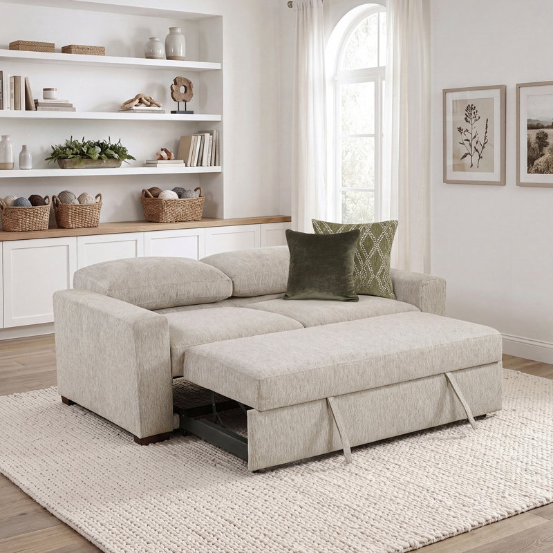 Causeuse en microfibre 2 places avec lit escamotable et dossier escamotable 78 po., Sauge sable