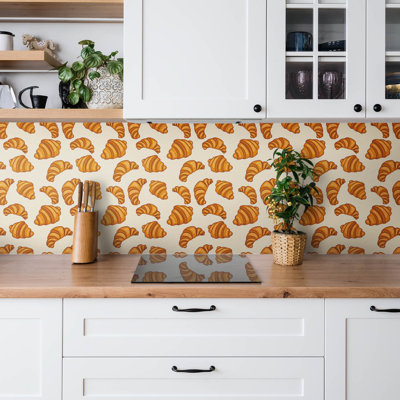 Self Adhesive Vinyl Splashback Wall Panel Sticker Tile Peel Stick 100x50 cm Cartoon croissant