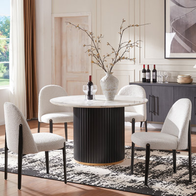 5-Pieces Pedestal Dining Set With Faux Marble Table Top