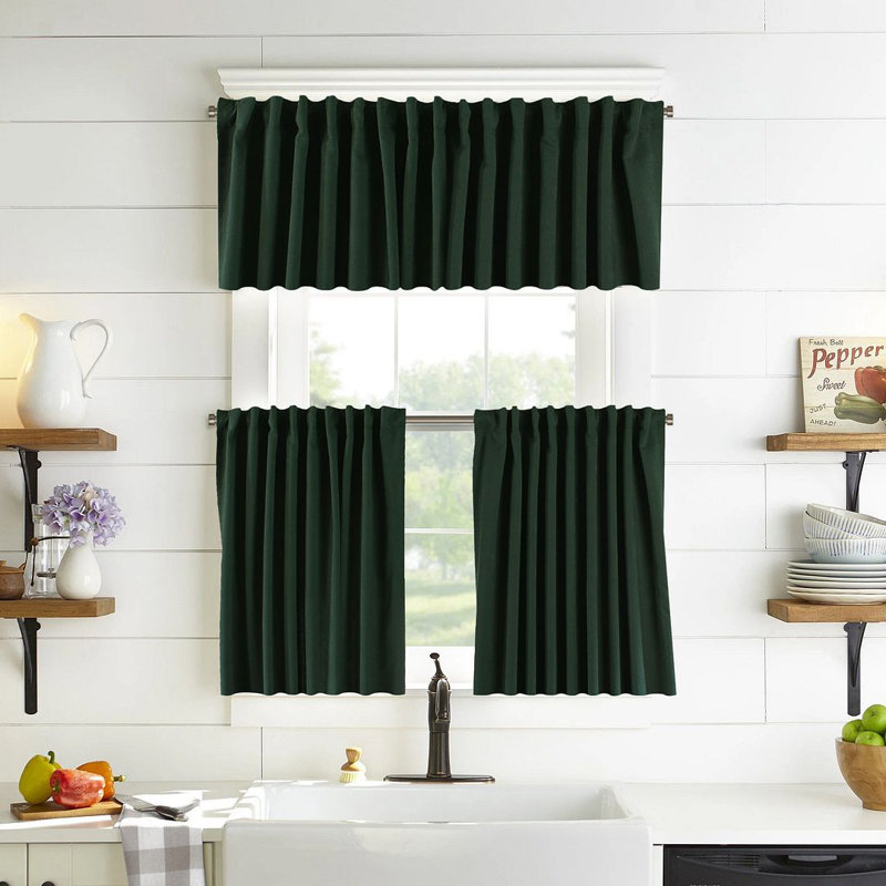 Solid Colour Kitchen Curtain, 100" W x 60" L, Dark Green