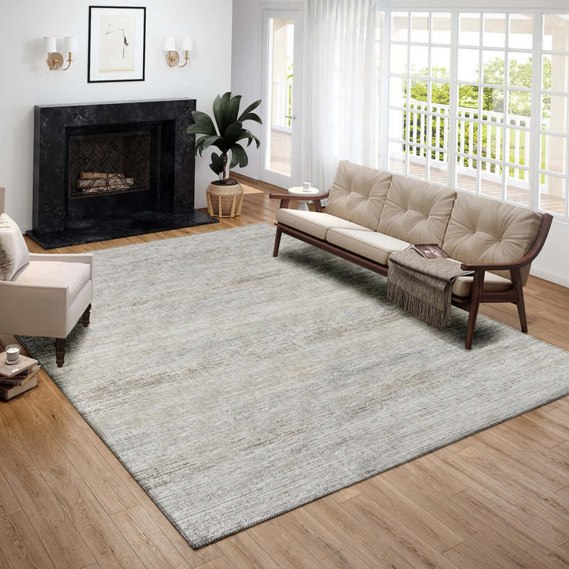 Contemporary Ivory Distressed 1''8" X 2''6" Accent Rug, Rectangle 5' x 7'6"