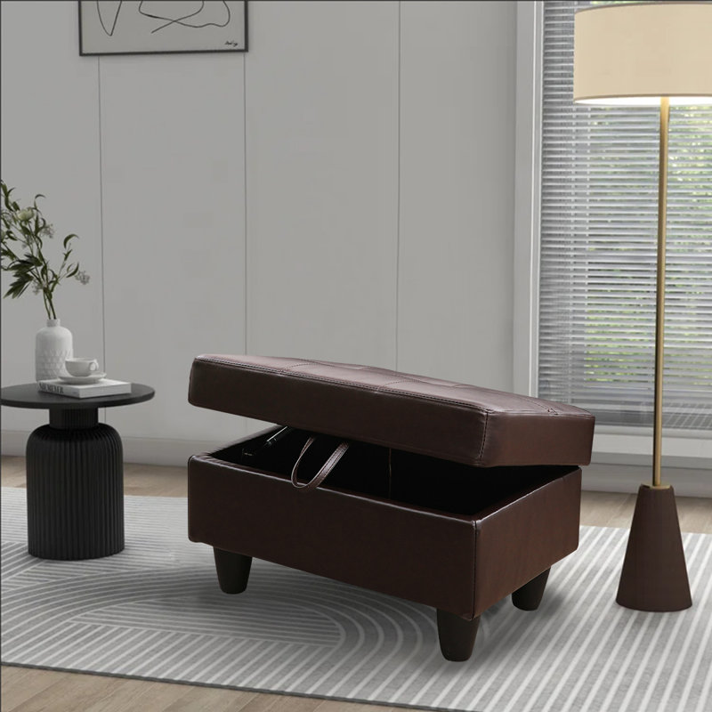 Faux Leather Upholstered Storage Bench, Brown