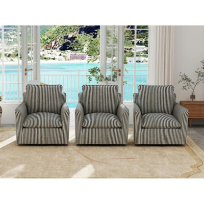 29.7" W Modern Soft Stripe Upholstered Swivel Barrel Chair With Removable Cushion(Set Of 3)