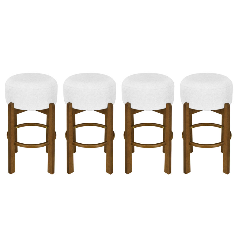 Ragio Mid-Century Modern Rubberwood Upholstered Barstools With Footrest Support, Dark Walnut