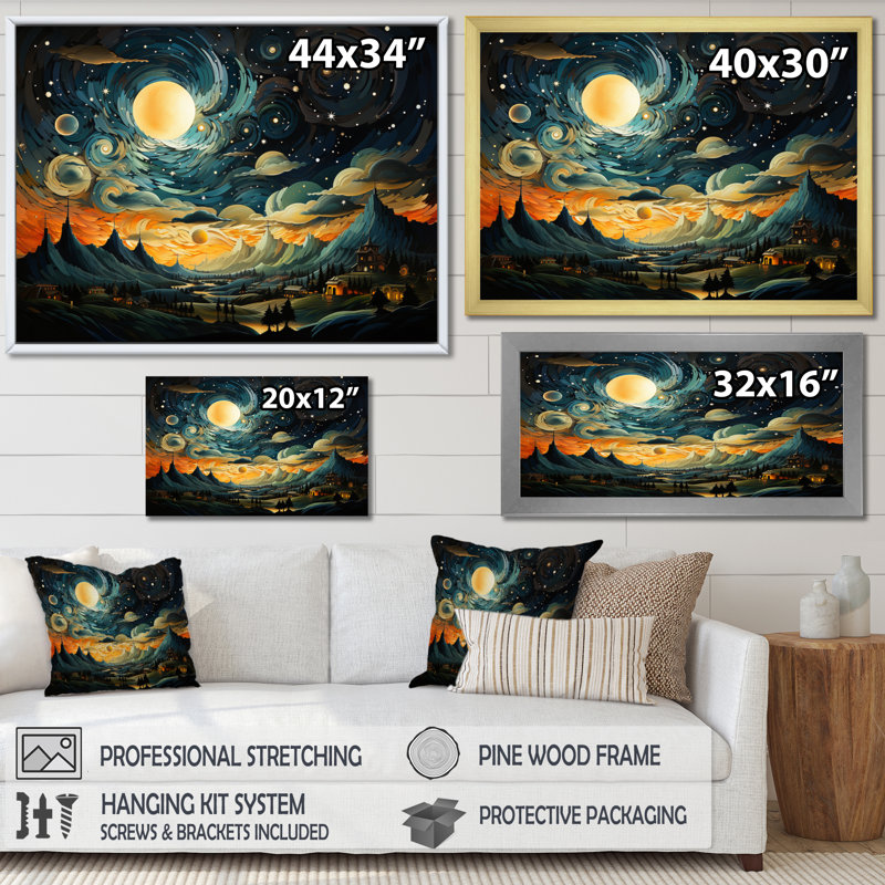 Collage symphonique céleste orange et bleu ciel II, Cadre photo blanc, H 12 po x l 20 po x P 1 po