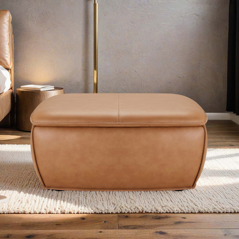 Janice Genuine Leather Upholstered Storage Ottoman