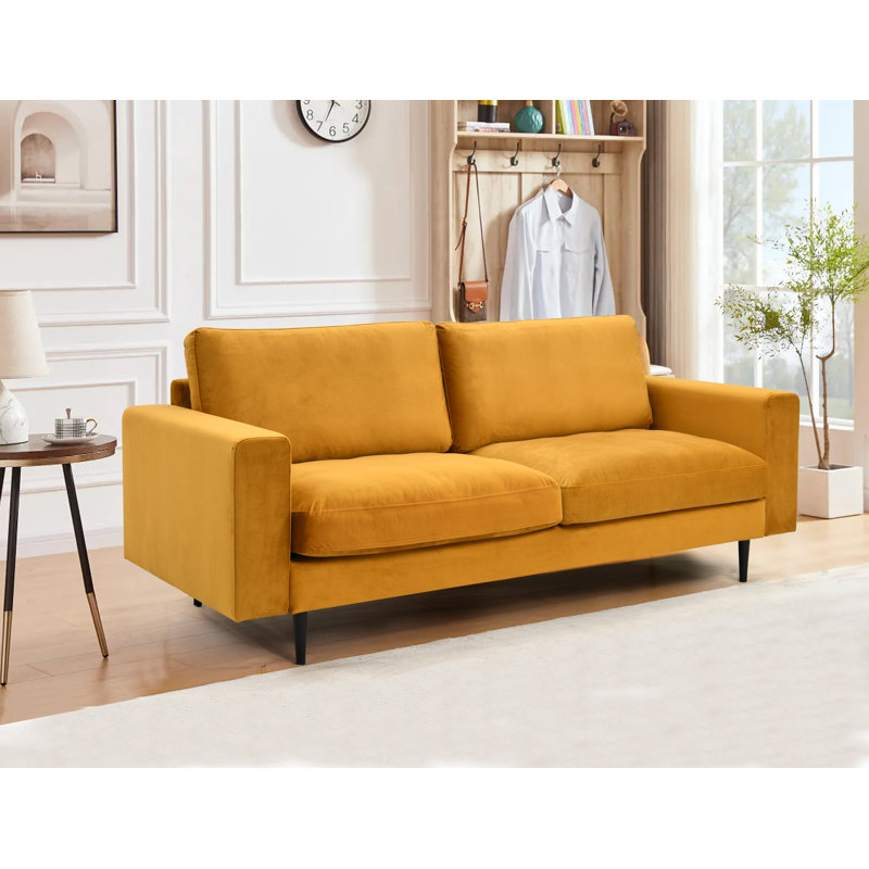 Airron 3 Seater Velvet Sofa, Mustard
