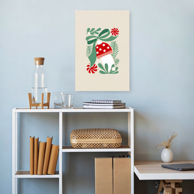Festive Mushroom Ornament Abstract Contemporary Pine Winter Landscape Wall Art Print 1 Piece Wrapped Canvas Wall Art