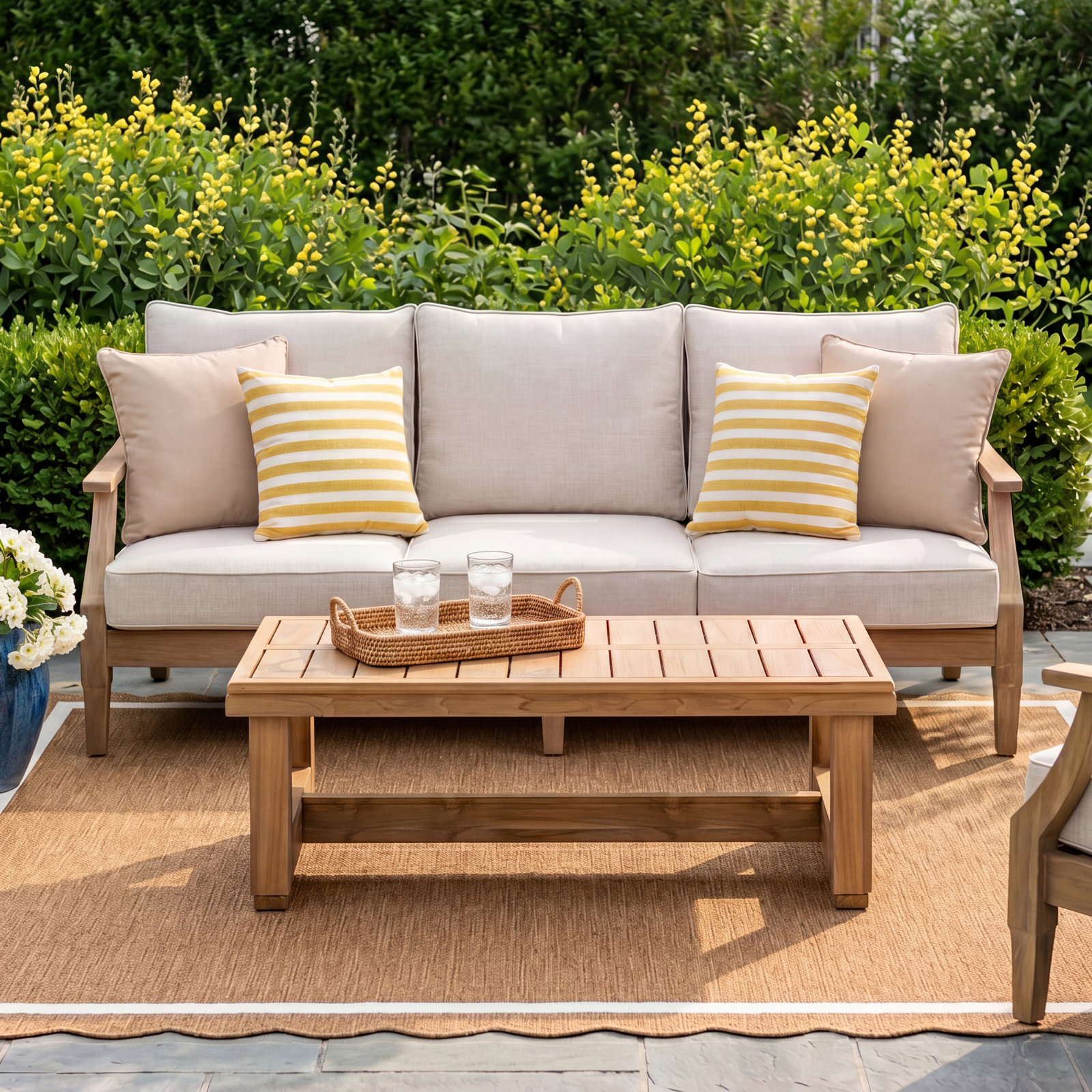 Samya 82" Eucalyptus Patio Sofa, Natural/Gray