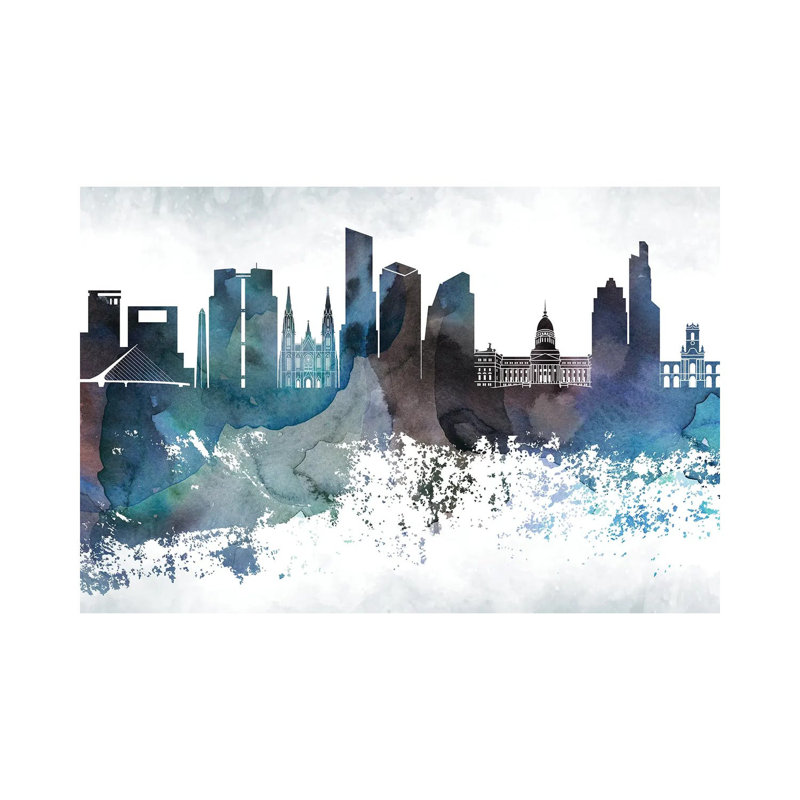 Buenos Aires Bluish Skyline by WallDecorAddict - Wrapped Canvas Print, 20.32cm H x 30.48cm W x 1.91cm D