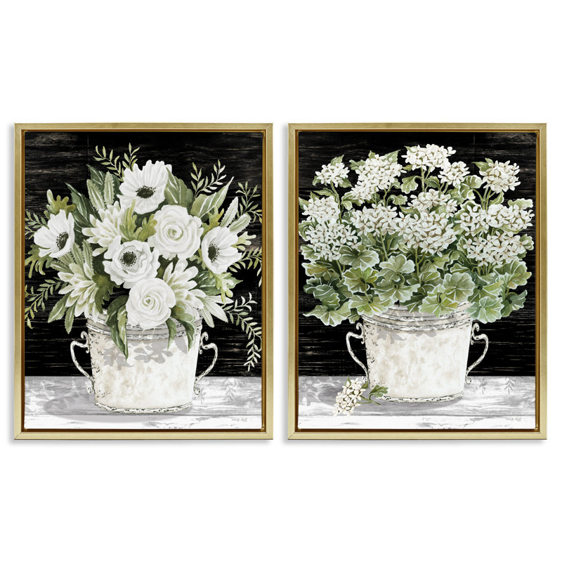 Ensemble de 2 toiles flottantes encadrées Country Country Tins of Flowers par Cindy Jacobs, H 31 po x l 25 po