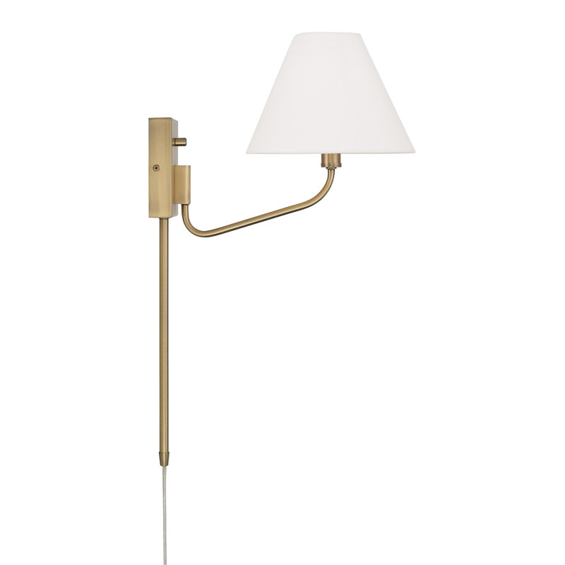 8.5" W x 10.25" H 1-Light Swivel Armed Sconce in Tapered Soft Tan Fabric Shade with Optional Plug-in and Cord Cover