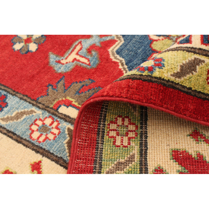 Tapis unique en laine noué à la main de style nouvel âge Gazni rouge / beige 6 pi 7 po x 9 pi 5 po