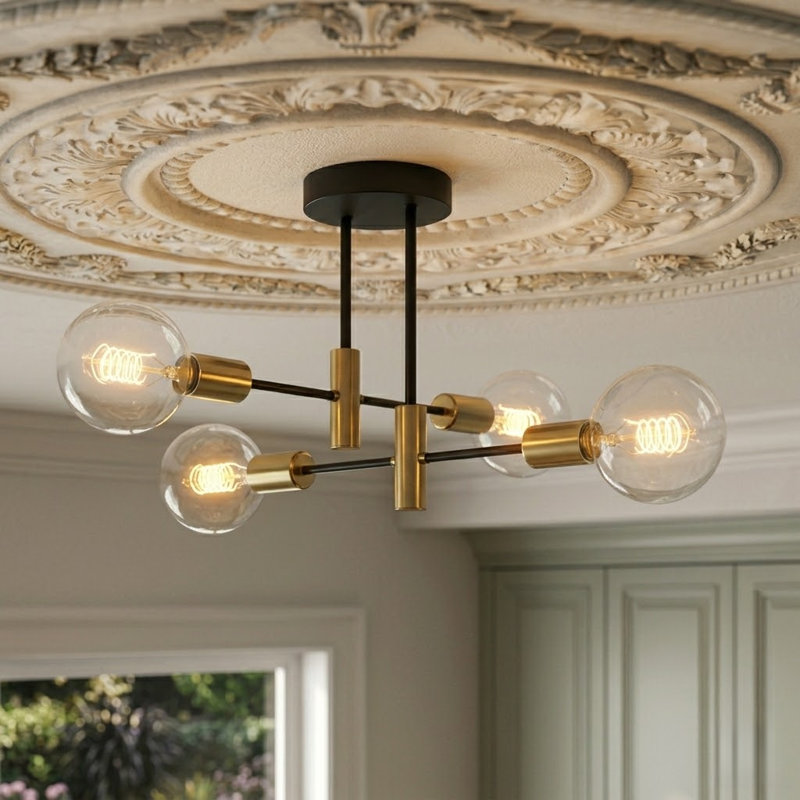 Rensselear 4-Light metal Modern Linear Sputnik Flush Mount