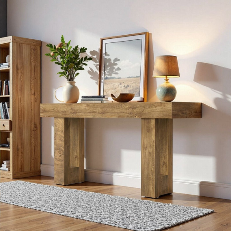 63" Natural Wood Console Table, Farmhouse Entryway Sofa Table with Storage, Rustic Hallway Furniture