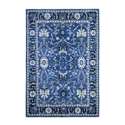 5'11" x 8'10" Jeans Blue Hand Knotted Wool Mahal All Over Design Wool Oriental Rug